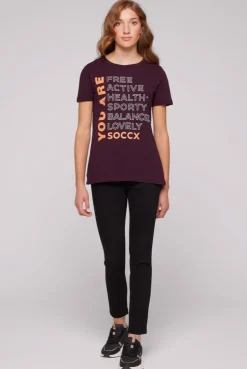 CAMP DAVID & SOCCX T-Shirt Rundhals mit Wording Print deep plum deepplum Outlet