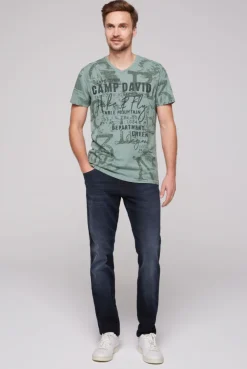 CAMP DAVID & SOCCX T-Shirt V-Neck mit All Over Print teal Best