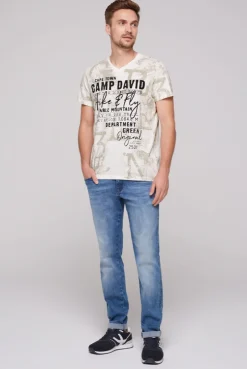 CAMP DAVID & SOCCX T-Shirt V-Neck mit All Over Print ivory Cheap