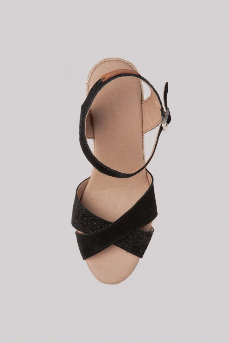CAMP DAVID & SOCCX Veloursleder-Espadrille mit Keilabsatz black Fashion