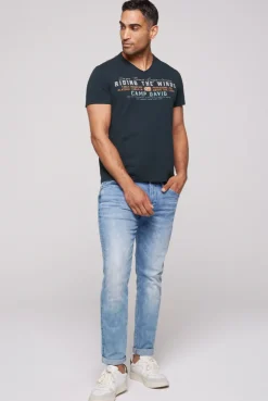 CAMP DAVID & SOCCX V-Shirt mit Flockprint blue navy bluenavy Hot