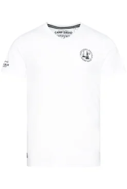 CAMP DAVID & SOCCX V-Shirt mit kleinen Rubber Prints opticwhite Sale